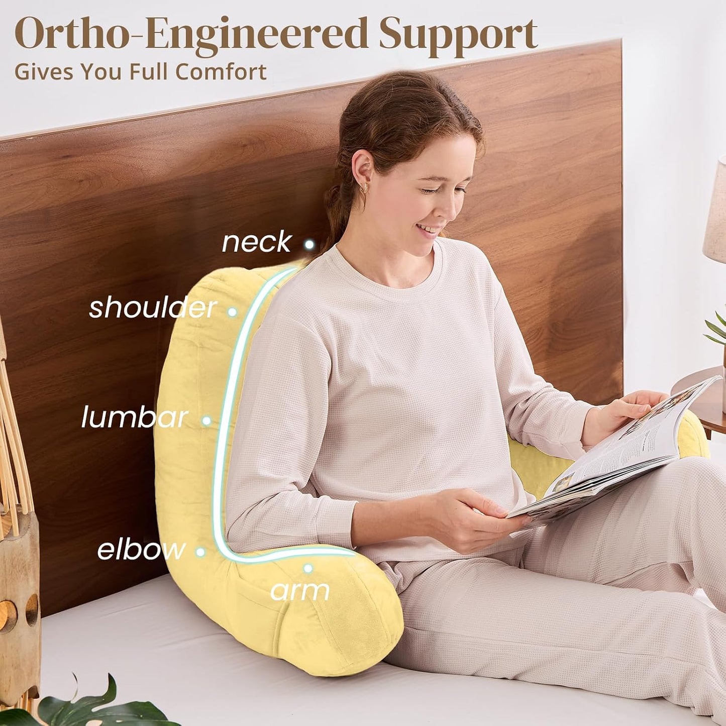 Sasttie Reading Pillows for Sitting in Bed Adult, Back Pillow Bed Sitting Up, Back-Rest Support Cushion for Sit Up on Couch, Sofa, and Floor, Dorm Essentials, Oeko-Tex Certified, Dark Grey