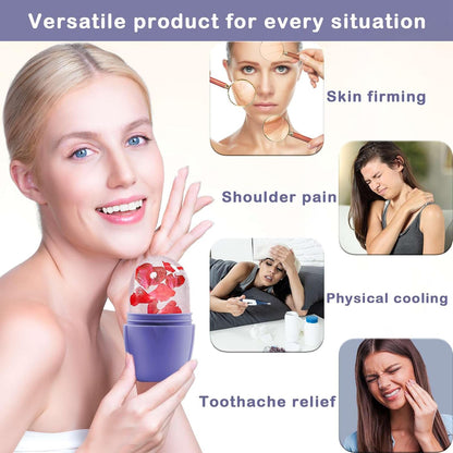 XHJRI Ice Cube Roller Massager for Face, Eyes and Neck Naturally Conditioning and Skin Care,De-Puff Eye Bags,Reduce Migraine Pain,Reusable Massage Silicone Ice Mold (Pink)