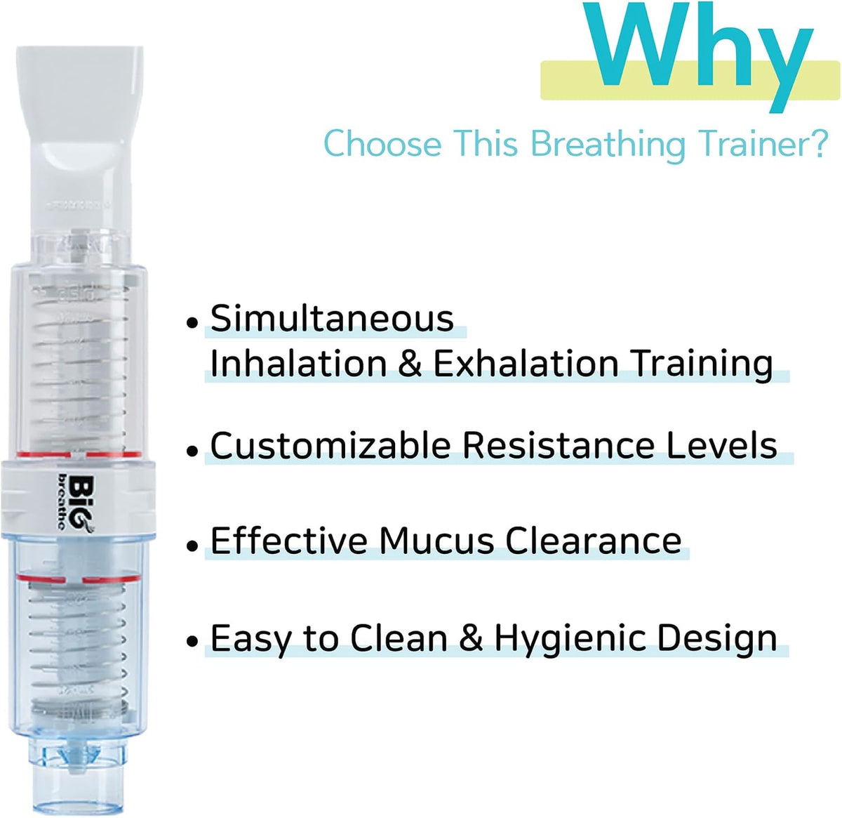Bigbreathe IMT/PEP Breathing Exerciser | Dual Action Lung Trainer for Seniors & AdultsㅣMucus Relief, Airway Clearance, Inspiratory & Expiratory Resistance ㅣ Easy to Use, Travel-Ready