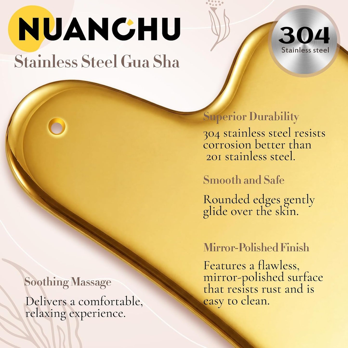 Nuanchu Stainless Steel Gua Sha Facial Tool, Metal Gua Sha for Lymphatic Drainage, Guasha Face Sculpting Double Chin Reduce with Pouch Self Care Gift(304 Stainless Steel,Silver)