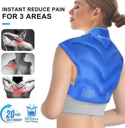 Chenove Ice Pack for Shoulders Upper Back with Strap, Neck and Shoulder Ice Pack Wrap Rotator Cuff Gel Reusable with Cold Compression Therapy, Soreness (Black)