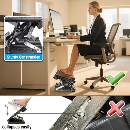 Scalebeard Foot Rest for Under Desk at Work,Height Adjustable Infinite Angle Ergonomic Foldable Footrest for Office, Gaming,Computer, Removable Pad Desk Foot Stool with Massage Beads,for All Seasons