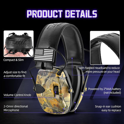 ZOHAN Electronic Shooting Earmuffs Built in Ambient Sound Amplifier, Hearing Protection for Shooters, NRR 23dB Noise Reduction, Ideal Gun Range Ear Protection Headphones for Hunting-Black&Purple