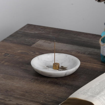 Koville Italian Travertine Incense Holder, 6" Incense Holders for Sticks, Sturdy Incense Burner Ash Catcher, Ideal for Meditation, Relaxing, Easy to Clean