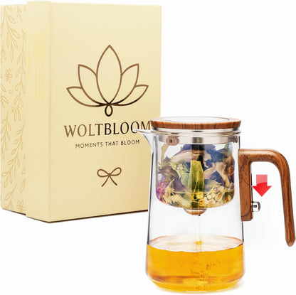 Enchanti Glass Teapot with Infuser - Magic Tea Pot for Loose Leaf Tea - Borosilicate Glass Tea Maker with Heat-Resistant Handle - Gift Box & Writable Card - 800ML (27oz)