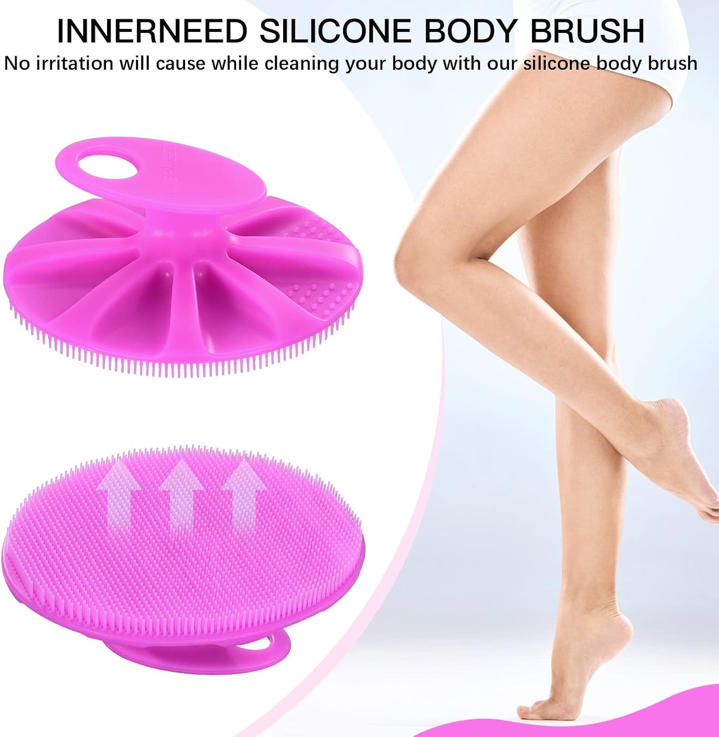 INNERNEED Soft Silicone Body Cleansing Brush Shower Scrubber, Gentle Exfoliating and Massage for All Kinds of Skin (Dark Green)