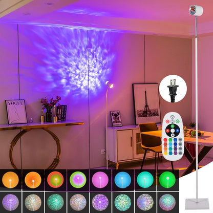 Sunset Lamp Projector Led Lights 3D Ocean Wave with Remote, 16 Colors Night Light 720° Rotation & Four Mode with American Standard Plug, Modern Floor Stand Night Light for Bedroom (White Double-End)