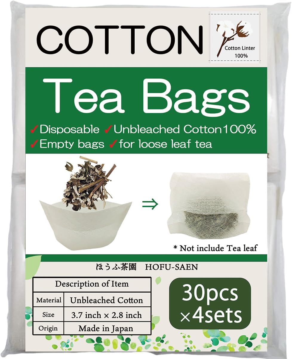 Tea bags for loose leaf tea Cotton100% Empty Disposable Unbleached Strainer Filter Bags ECO 30pcs x 4sets (3.7 x 2.8Inch)