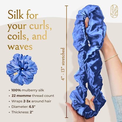 Silk Scrunchies for Women Ponytail Holders – Oversized Mulberry Silk Scrunchies – Extra Large No Damage Hair Ties for Curly, Thick, and Thin - Hair Accessories for Women – Black, XL By Curlfriend