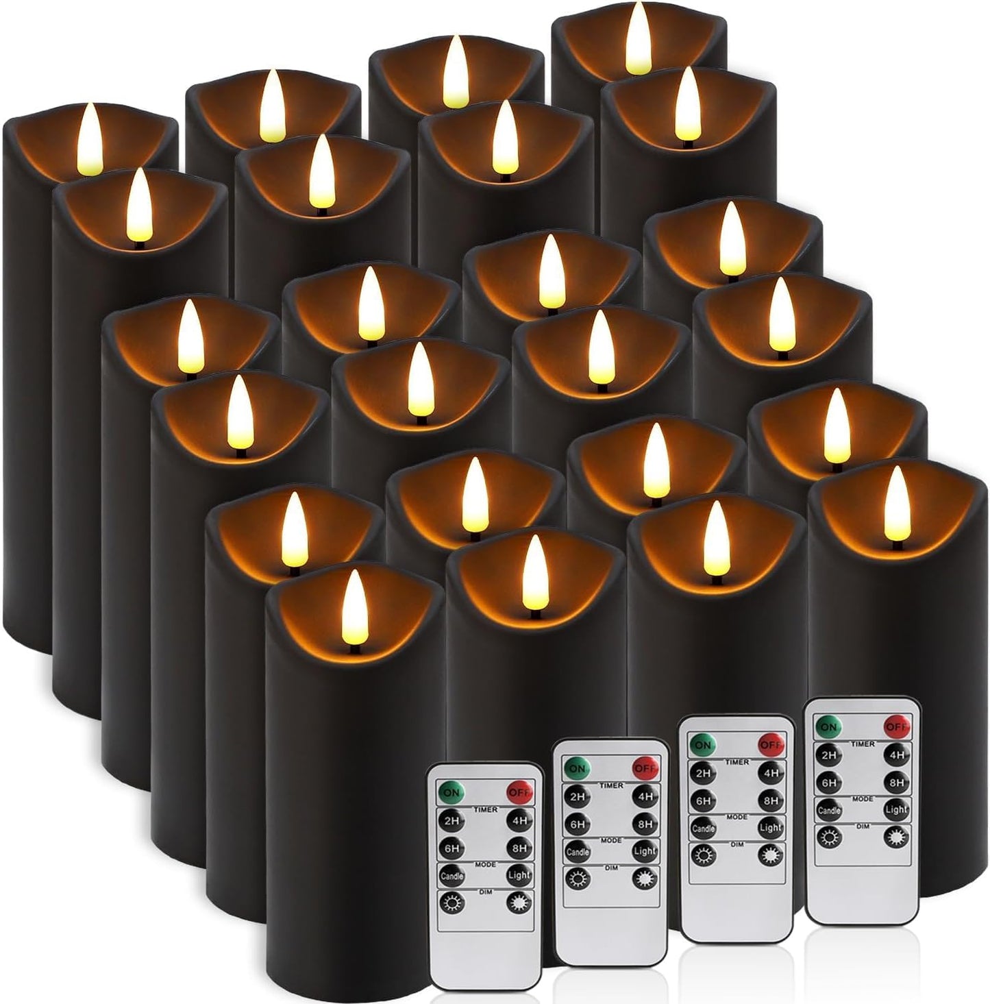 24 Pcs LED Flameless Candles with Remote, 3D Flickering Flame & LED String Lights, Acrylic Clear Cylinder, Timer Function, Romantic Ambience for Home Decor, Party, Wedding (Ivory).