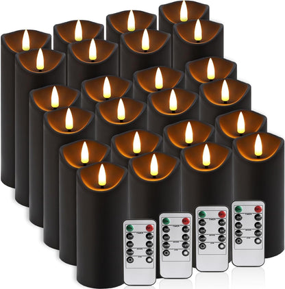 24 Pcs LED Flameless Candles with Remote, 3D Flickering Flame & LED String Lights, Acrylic Clear Cylinder, Timer Function, Romantic Ambience for Home Decor, Party, Wedding (Ivory).