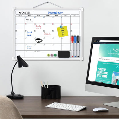 MaxGear Monthly Calendar Dry Erase Board for Wall, 16"x12", White Frame | Double-Sided, Hanging Small White Board, Portable Whiteboard for Planning, Drawing, Memo, to Do List, Home, Kitchen, Office