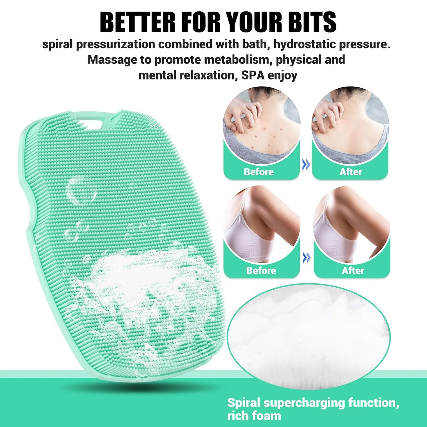 Canroom Silicone Body Scrubber - Zinc Infused-Highly Elastic Bristles Exfoliating Body Scrubber for Shower Body,Cellulite Reduction,Blood Circulation- Black