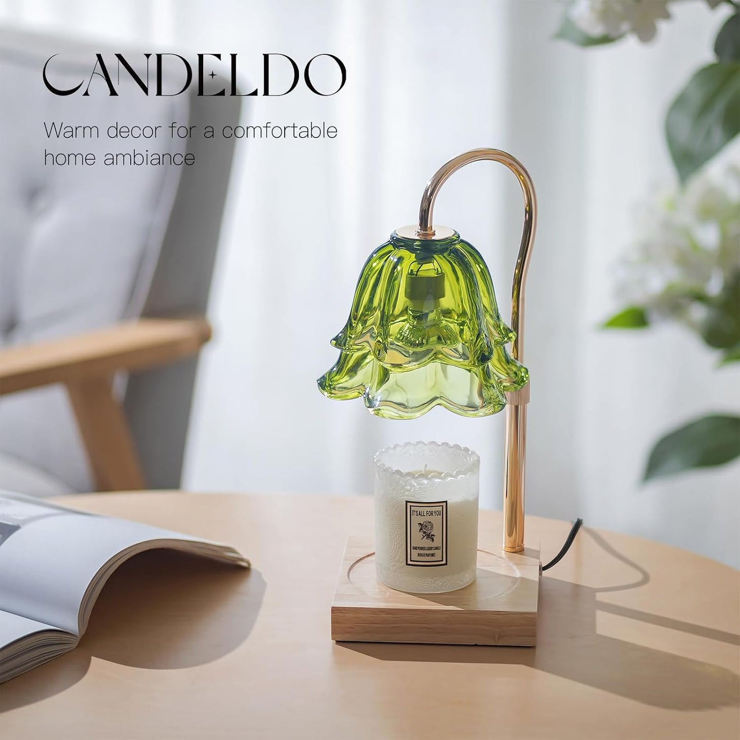 Candeldo Candle Warmer Lamp with Timer: Flower Gold Candle Lamps Height Adjustable Wax Melt House Warming Gifts New Home Decor Mothers Day Birthday Gift for Women Mom