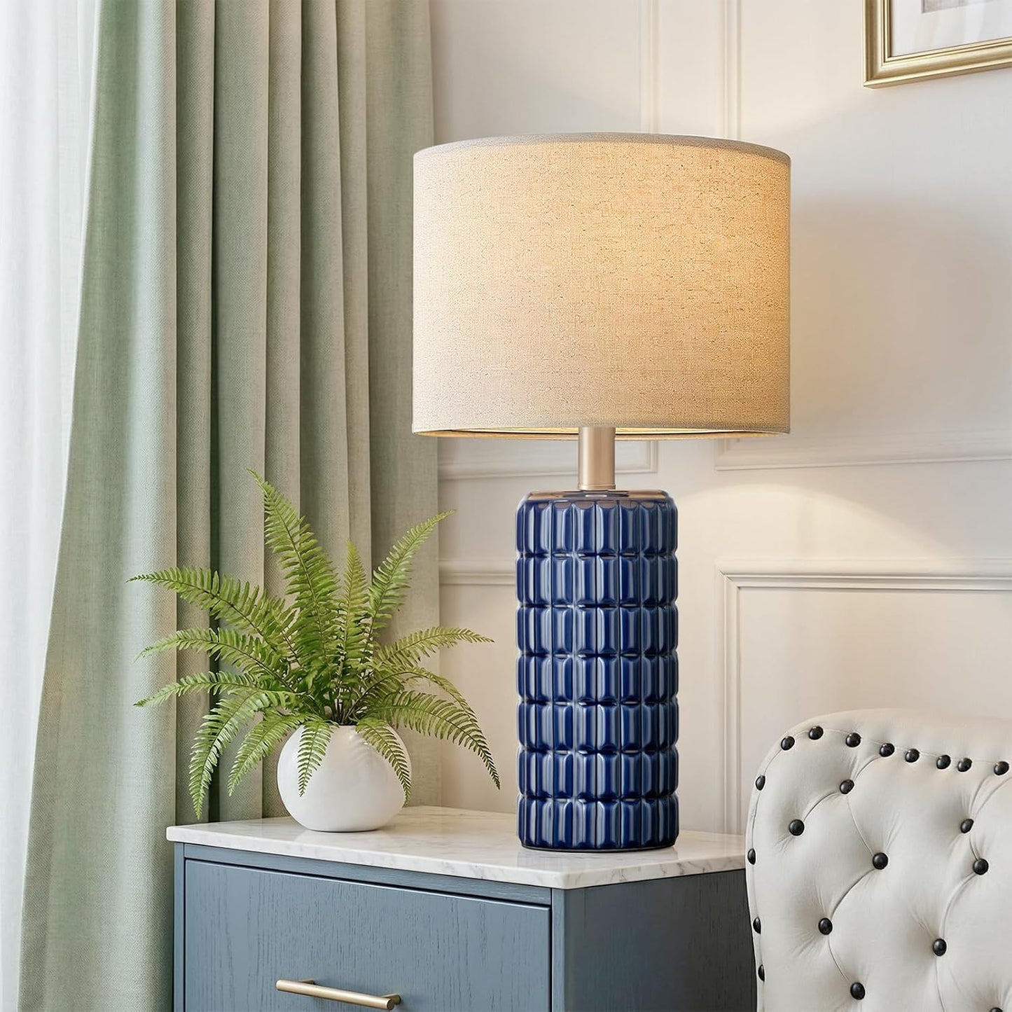 Seealle 23" Modern Ceramic Table Lamps Set of 2 - Table Lamps for Living Room, Farmhouse Bedside Night Stands Lamp for Bedroom, White Nightstand Lamps Set of 2, Desk Lamp for End Table Home Decor