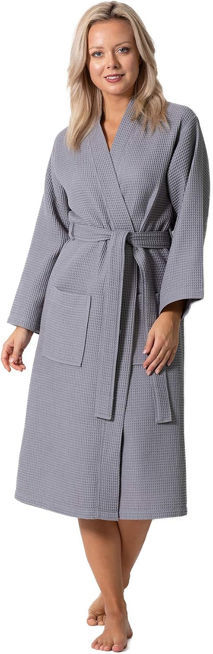 Turkish Linen Waffle Knit Lightweight Kimono Spa & Bath Robes for Women - Quick Dry - Soft