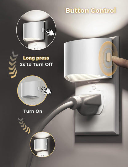 L LOHAS LED Night Light, Night Lights Plug into Wall with Dusk to Dawn Sensor, 3 Brightness Level, 2 Pack, 1600K Amber, White Housing