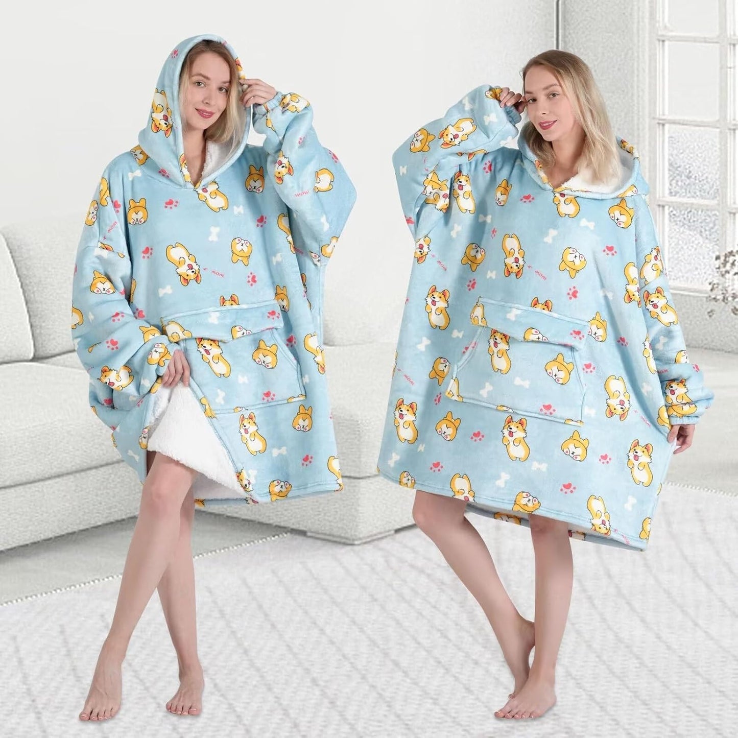Mewkou Wearable Blanket Hoodie for Adult,Oversized Sherpa Fleece Blanket Hoodie for Women Men,Grey
