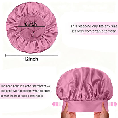 4Pcs Silk Satin Bonnets for Sleeping - Elastic Wide Band Wrap for Black Women Men,Silk Bonnets for Curly Hair,Large Hair Cap for Sleeping (Black+Wine Red+Purple+Brown)
