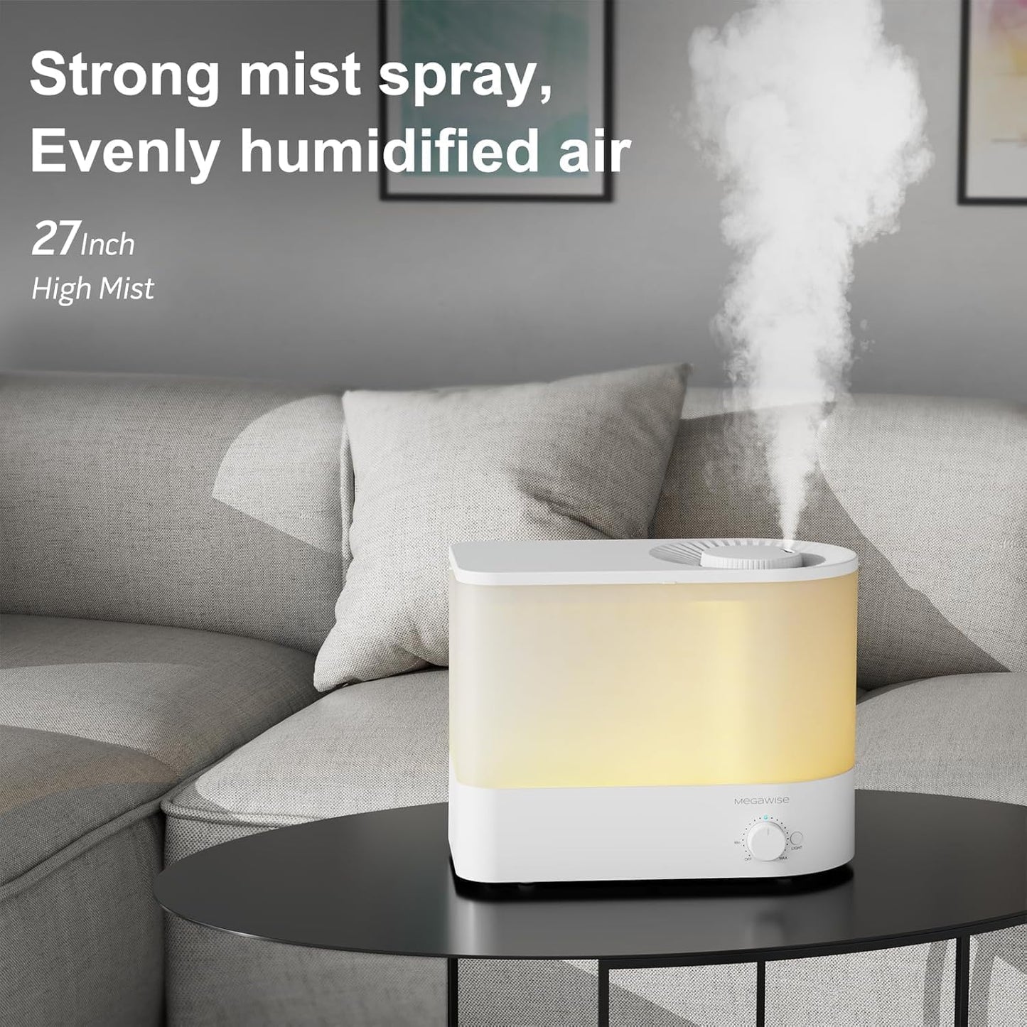 MegaWise Ultrasonic Cool Mist Humidifier SK7620 - 1.5L Capacity, Whisper-Quiet Operation, Adjustable Mist Output, Auto Shut-Off - Ideal for Home, Office, Baby Room, and Bedroom