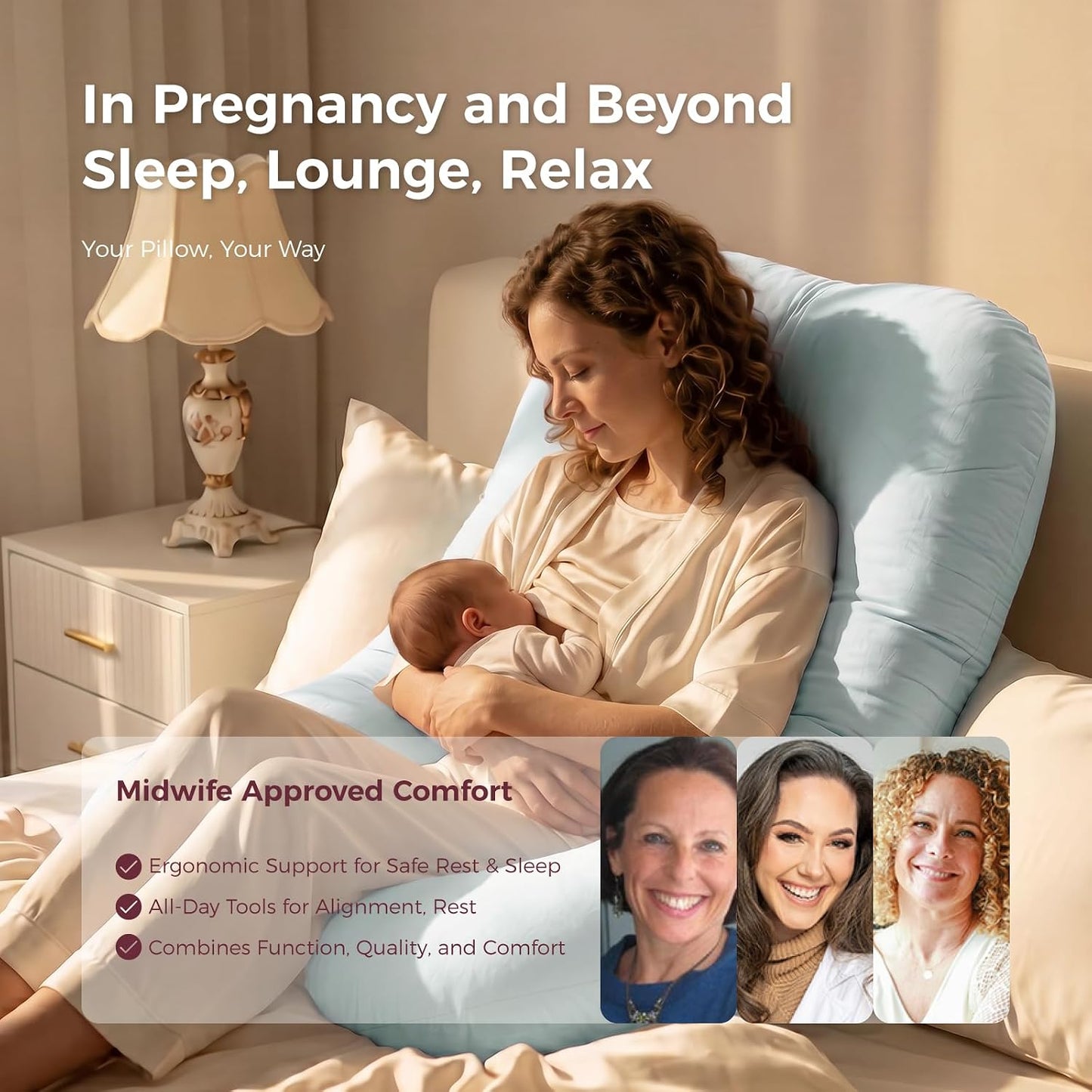 Momcozy Pregnancy Pillows with Cooling Cover, U-Shaped Full Body Maternity Pillow for Side Sleepers 57 Inch - Support for Back, Hip, Belly, Legs for Pregnant Women