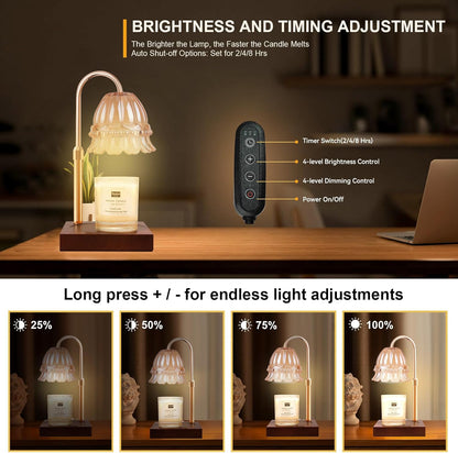 Candle Warmer Lamp with 3 Bulbs, Adjustable Height Dimmable Candle Warmer with Timer, Candle Lamp with Charming Gift Box Ribbon,Birthday Gifts for Women Mom, House Warming Gifts New Home Decor