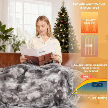 Heated Electric Blanket Throw 50''x60'' - Fast Tie-Dye Heating Blanket, Washable Heat Blanket 10 Heating Settings, 8h Timer Auto Off & Heated Protection, Soft Flannel & Sherpa Material