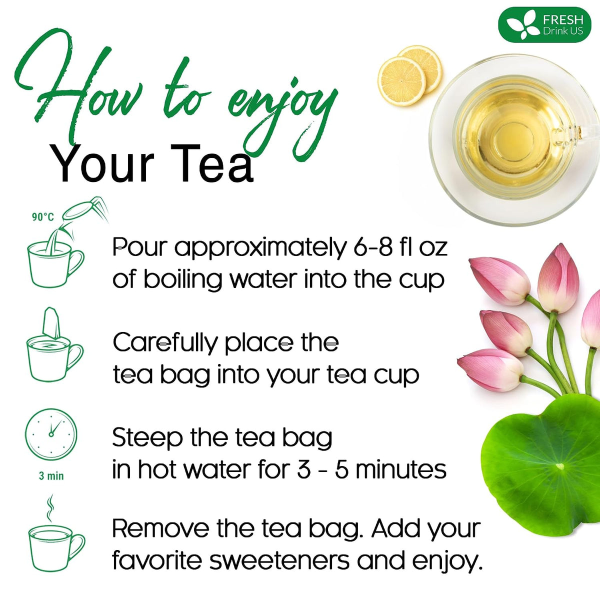 FreshDrinkUS, Premium Lotus Leaf Tea Bag, 135 Count, Pure, Caffeine Free