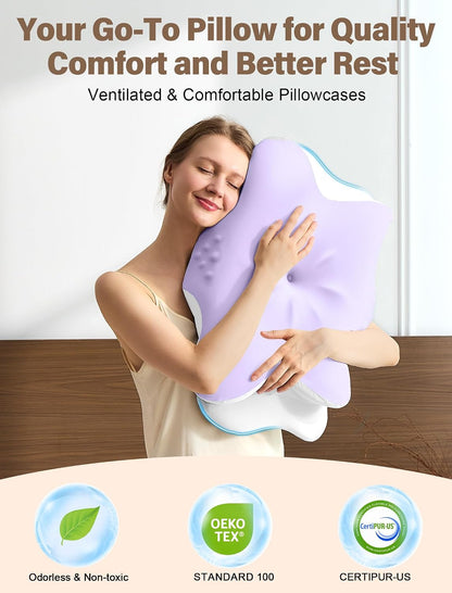 Cervical Neck Pillow for Pain Relief – Ergonomic Memory Foam Pillow for Side Sleeper Contour Orthopedic Bed Pillow for Neck Support with Cooling Cover – Ideal Christmas Birthday Gift for Women Men