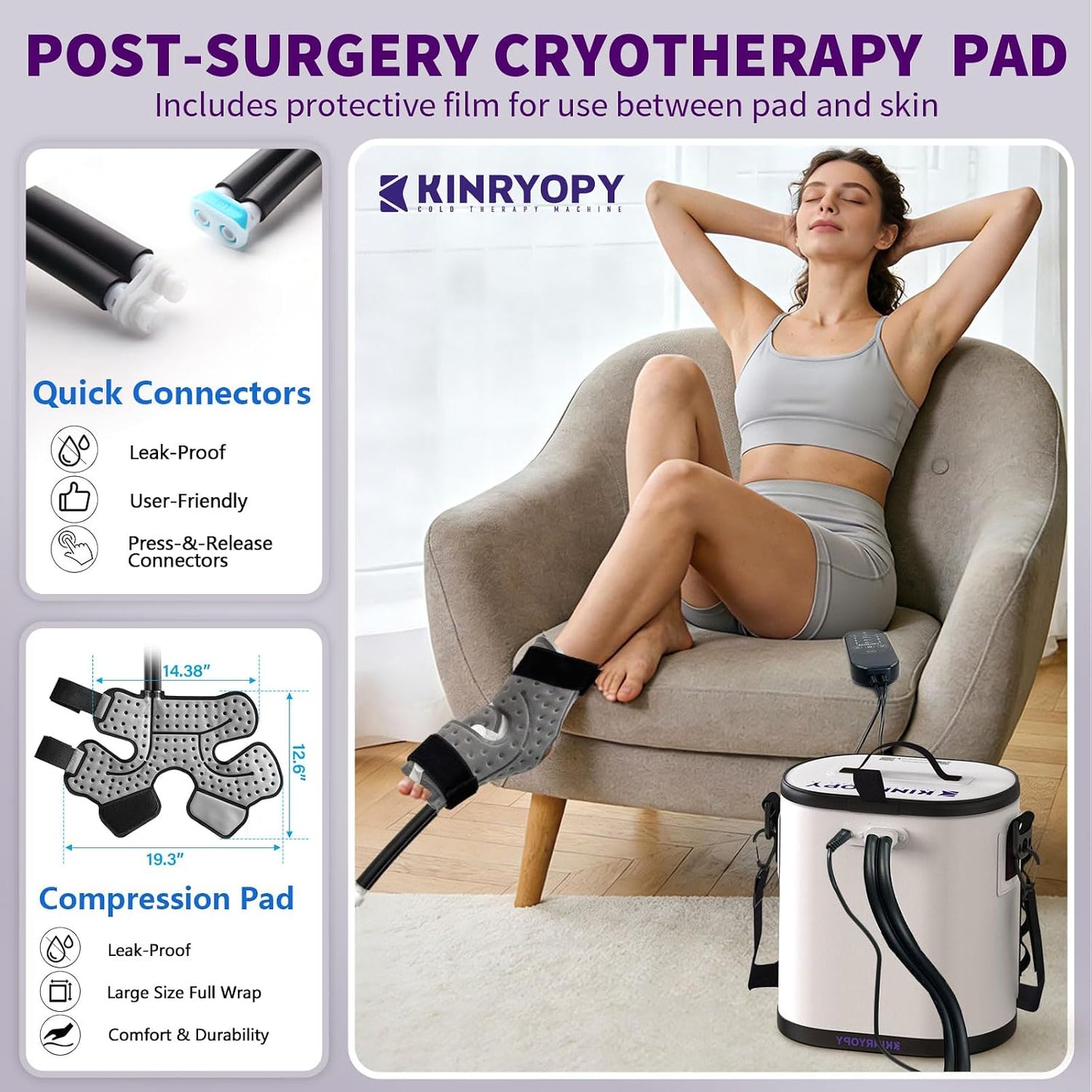 Cold Therapy Machine for Shoulder with Programmable Timer, Portable Ice Machine for Shoulder After Surgery, Lightweight Replacement Recovery System, Cryotherapy Pain Relief w/Compression Pad