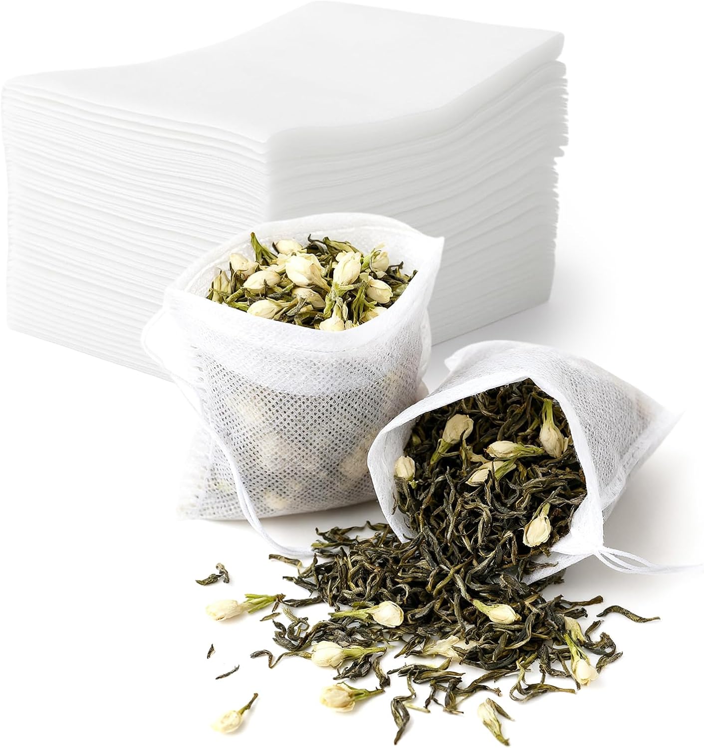 TamBee 100 Pack Disposable Tea Filter Bags Tea infusers 4" x 6" Empty Muslin Drawstring Seal Filter Tea Bags Drawstring Herb Loose Tea bag for Brew Tea Cold Brew Coffee（4" x 6" /10 x 15cm）