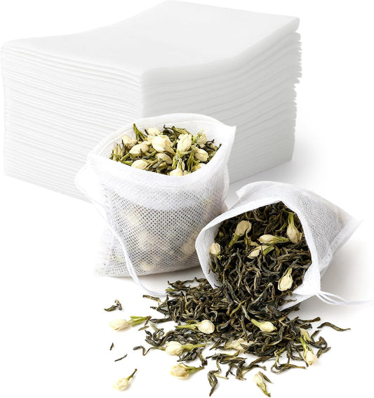 TamBee 100 Pack Disposable Tea Filter Bags Tea infusers 4" x 6" Empty Muslin Drawstring Seal Filter Tea Bags Drawstring Herb Loose Tea bag for Brew Tea Cold Brew Coffee（4" x 6" /10 x 15cm）
