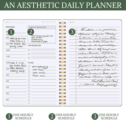 Thboxes Undated Daily Planner with Hourly Schedule, 5.71" X 8.35" Daily To DO List Noteboook Set Goals A5 Daily Personal Organizer Notepad for School Work Office Improve Efficiency Planner, Green