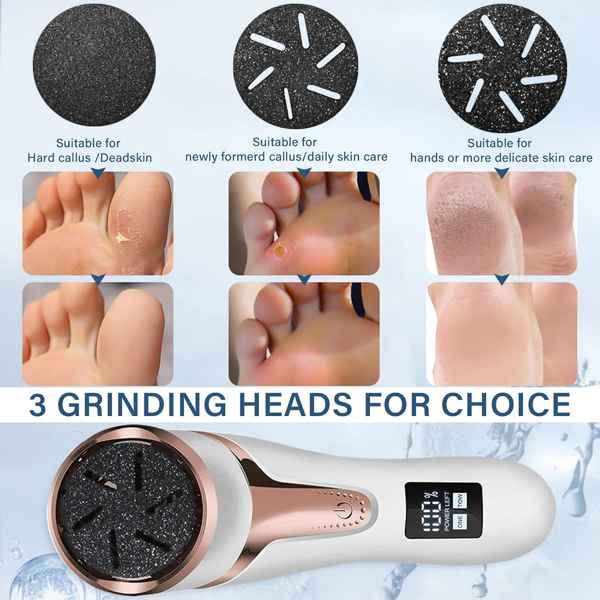Electric Callus Remover for Feet with Vacuum, Professional Pedicure Tools Kit, Rechargeable Waterproof Foot File for Foot Care Deadskin Remover with 3Heads&2Speed,LCD Display