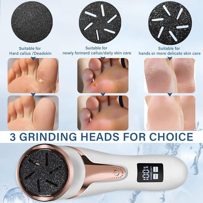 Electric Callus Remover for Feet with Vacuum, Professional Pedicure Tools Kit, Rechargeable Waterproof Foot File for Foot Care Deadskin Remover with 3Heads&2Speed,LCD Display