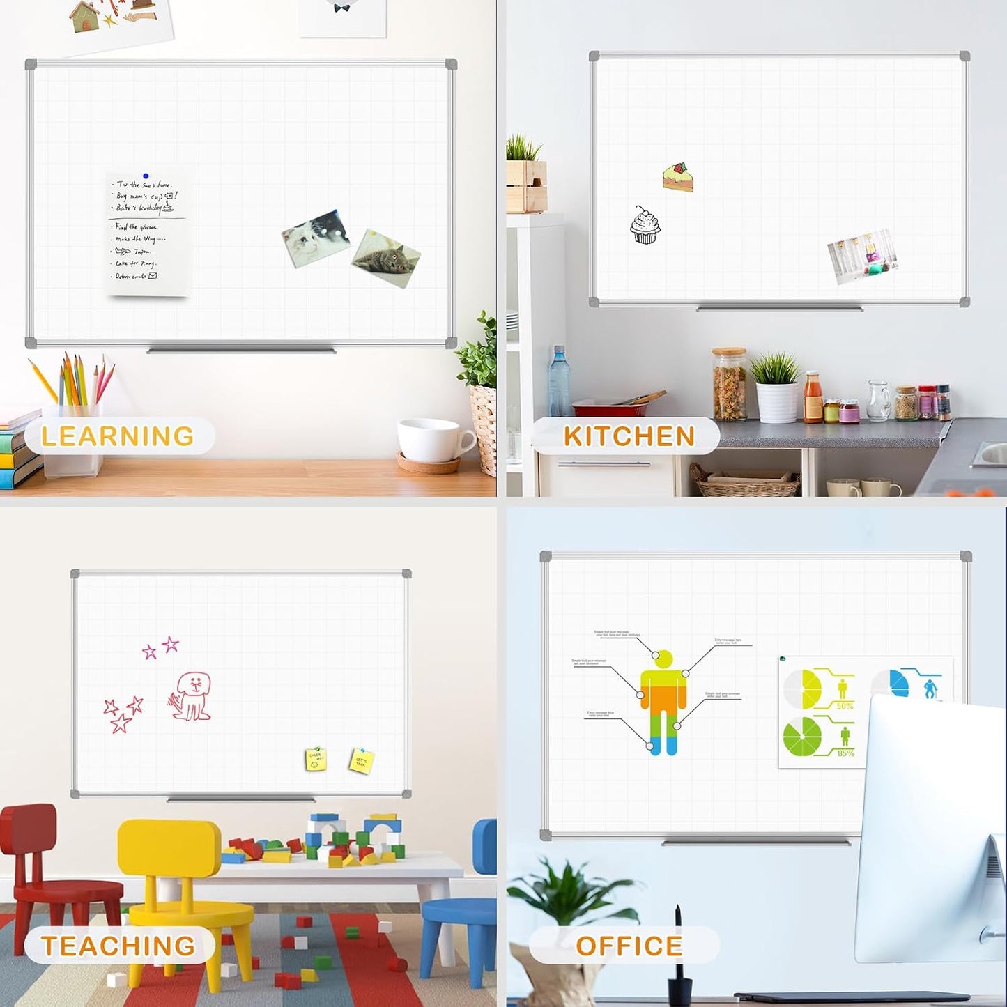 JILoffice Magnetic Dry Erase Calendar Whiteboard, 4 Month White Board Planner 36 X 24 Inch, Black Aluminum Frame Wall Mounted Board for Office Home and School