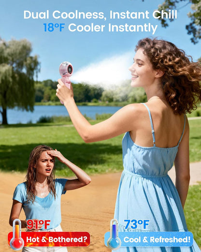 TriPole Misting Fan Portable Handheld Turbo Fan with Mist, Neck & Desk Use