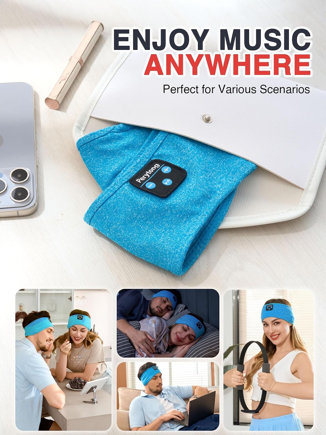 Perytong Sleep Headphones Wireless, Bluetooth Sports Headband Headphones with Ultra-Thin HD Stereo Speakers Perfect for Sleeping,Workout,Jogging,Yoga,Insomnia, Air Travel, Meditation (Grey)