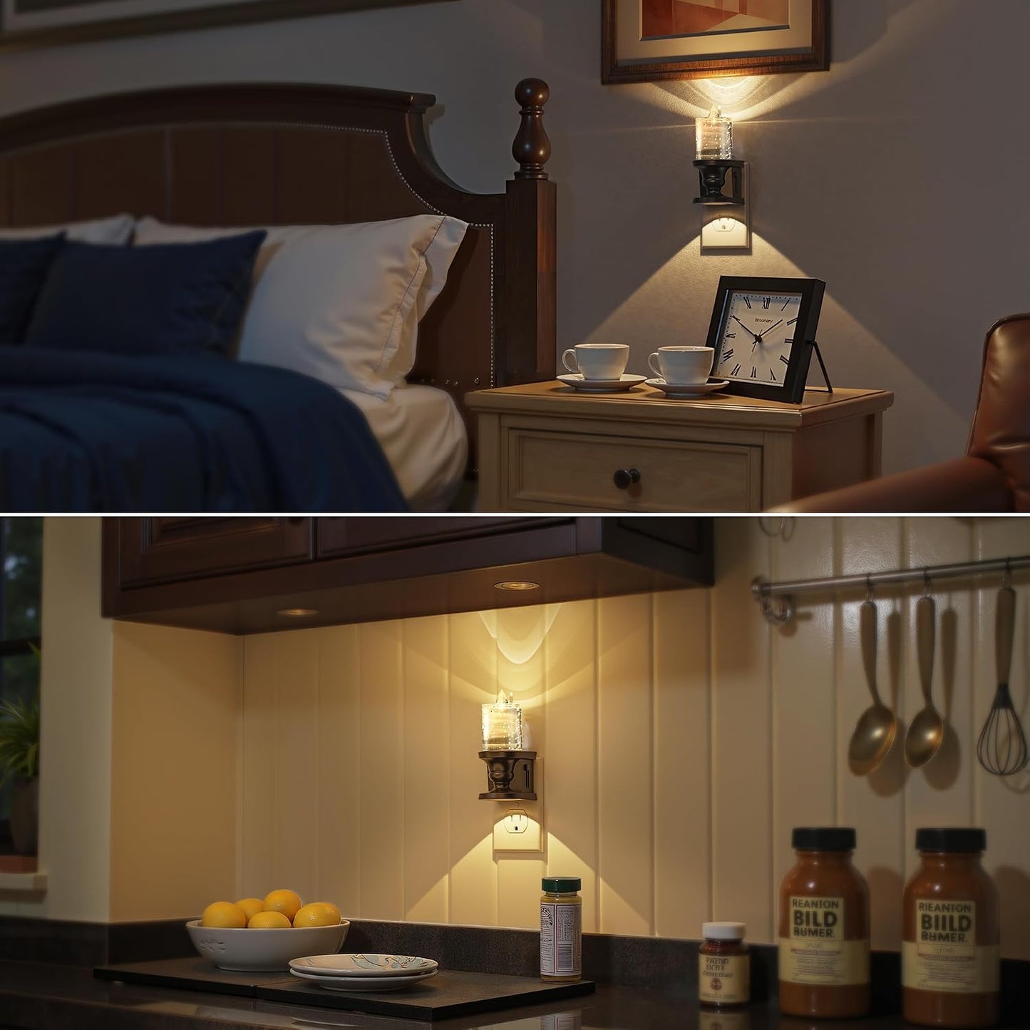 Briignite Flameless Candle Night Light, 2 Pack, Night Lights Plug into Wall, Candle Nightlight with Light Sensor, 0-100LM Dimmable LED Night Light Plug in, 1800K Amber Nightlight for Hallway Bathroom