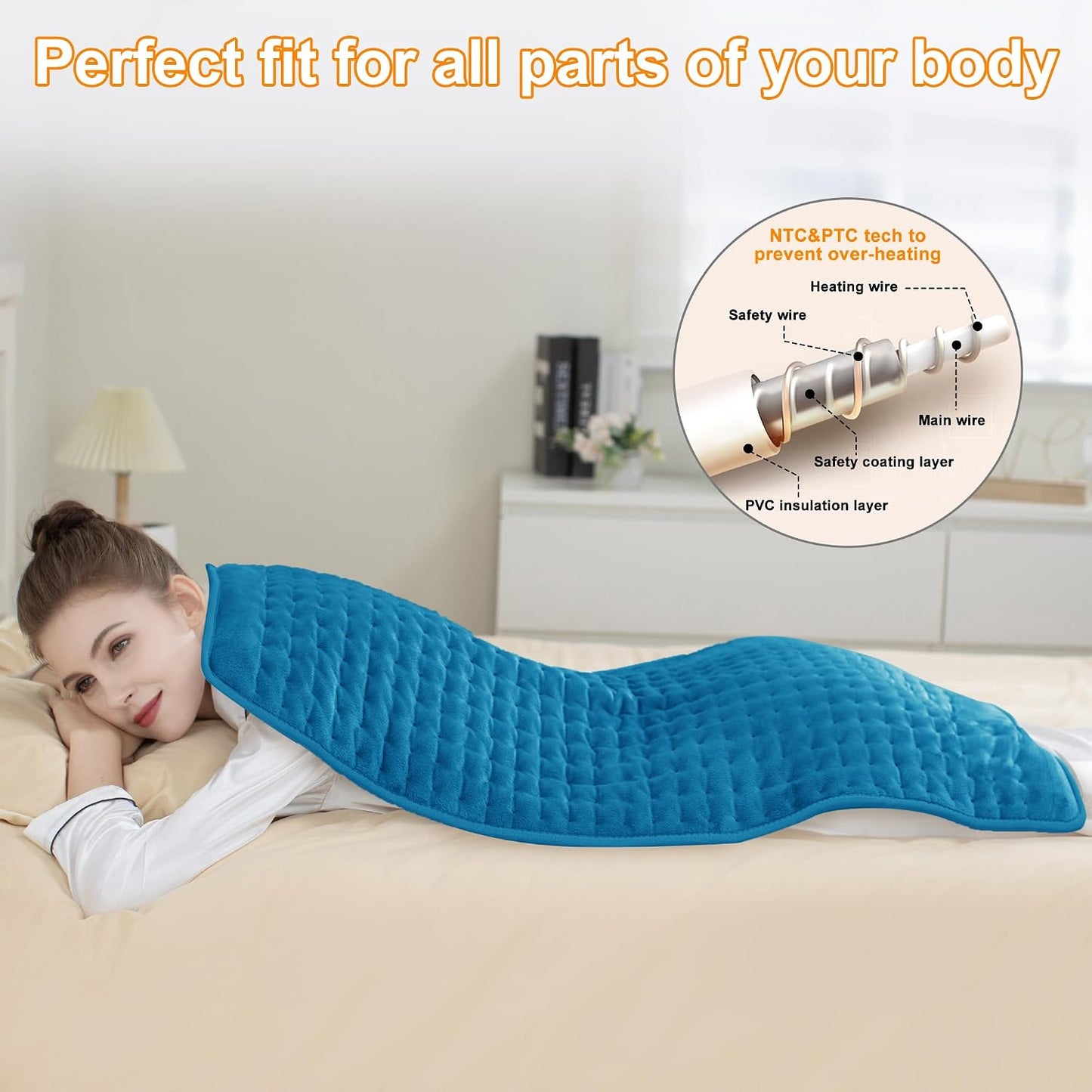 Deepsoon Heating Pad,Electric Heating Pads for Back,Neck,Moist Heating Pad for Abdomen Shoulder Knee Legs,Dry/Moist Heat&Auto Shut Off,Fathers Day Dad Gifts for Men Birthday,Light Gray,24x12 Inch