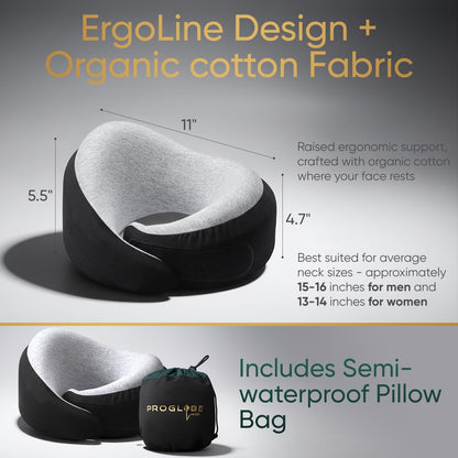 Proglobe Travel Neck Pillow for Airplanes, Long Haul Flight Kit, Grey