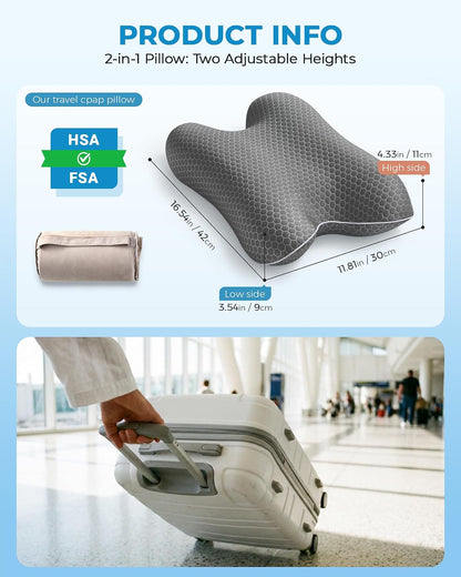 Elviros CPAP Pillow for Sleeping, HSA/FSA Ergonomic Adjustable Height Neck Support Memory Foam Bed Pillow for CPAP Users with Sleep Apnea, Suitable for Side and Back Sleepers