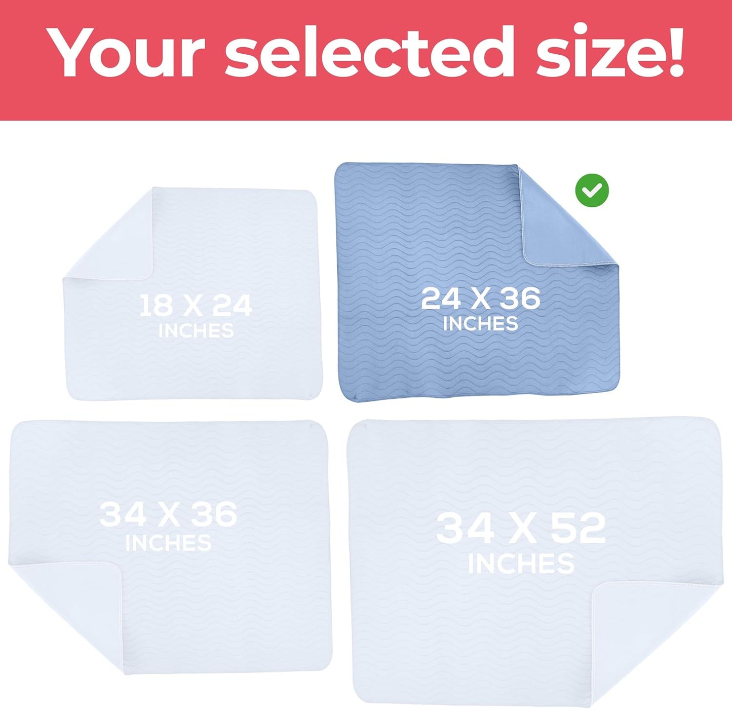 Utopia Bedding Washable Underpads 34" x 36" (Pack of 4), Waterproof Reusable Heavy Absorbency Incontinence Bed Pads for Adults, Kids, Elderly and Pets, Bedwetting Pads for Sofa and Couch (Blue)