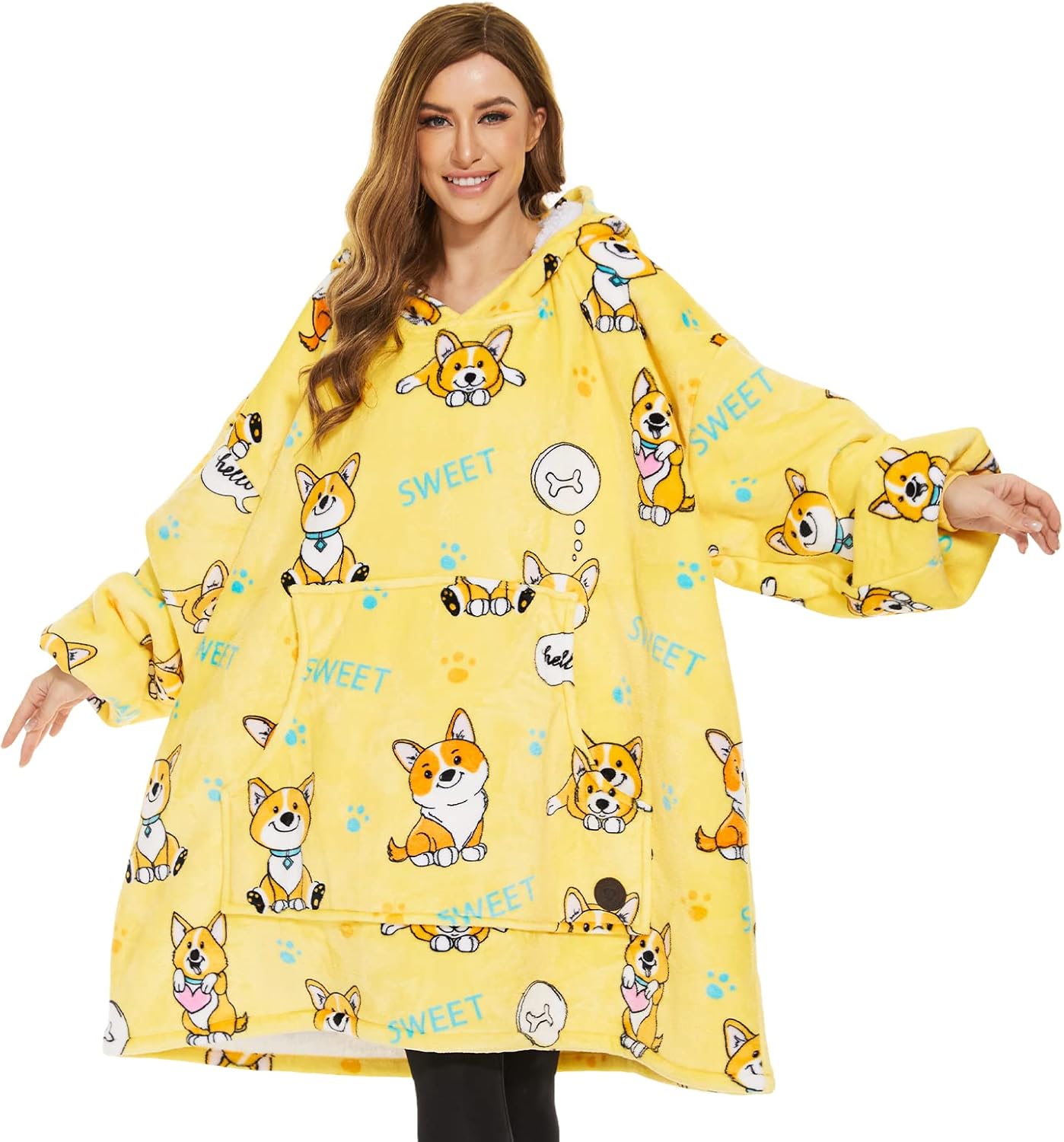 THREE POODLE Wearable Blanket Hoodie for Women, Oversized Sherpa Sweatshirt Blanket for Adults Men, Cozy Hooded Blankets, Gifts for Teen Girls Women Mom Sister