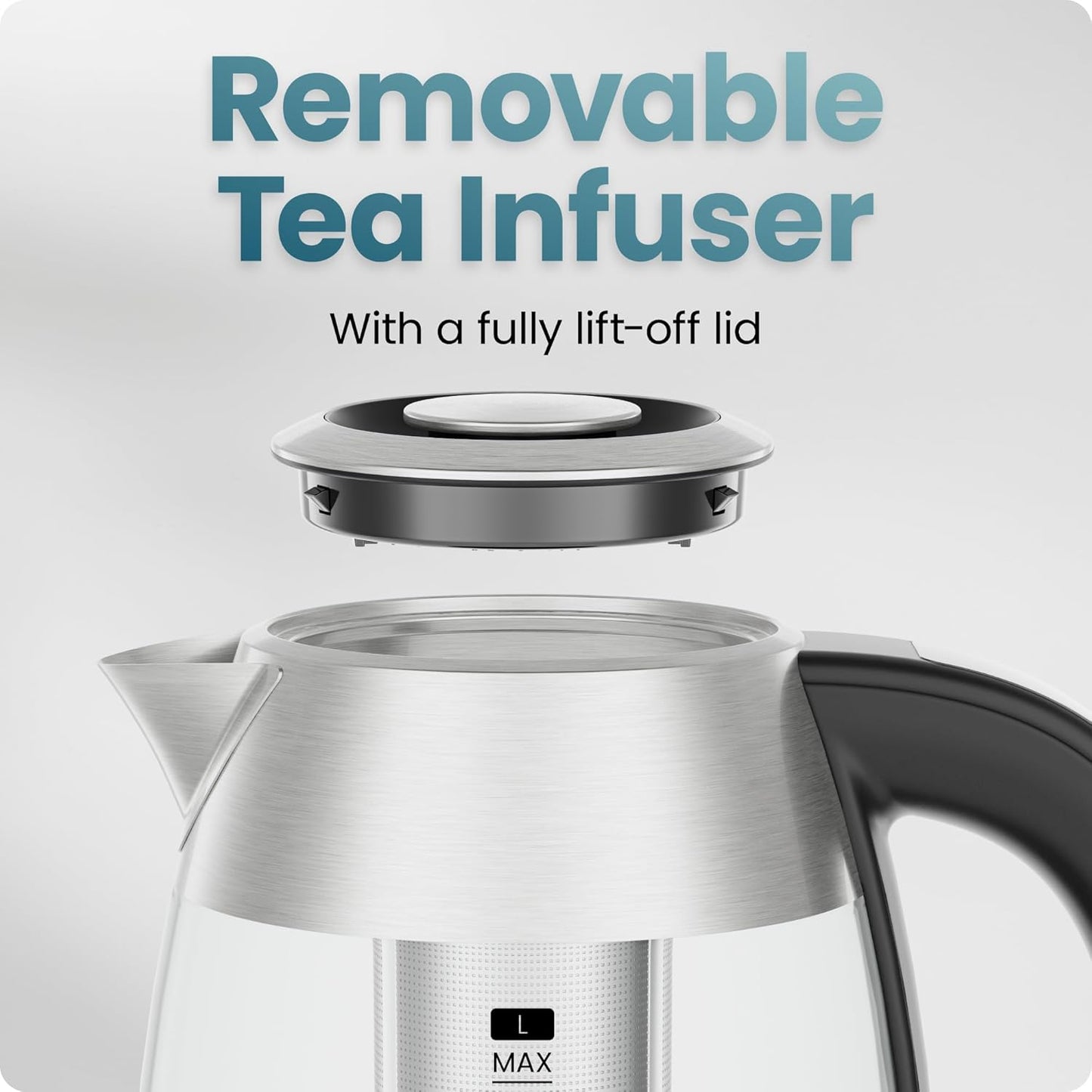 Chefman Electric Kettle with Temperature Control, 5 Presets LED Indicator Lights, Removable Tea Infuser, Glass Tea Kettle & Hot Water Boiler, 360° Swivel Base, BPA Free, Stainless Steel, 1.8 Liters
