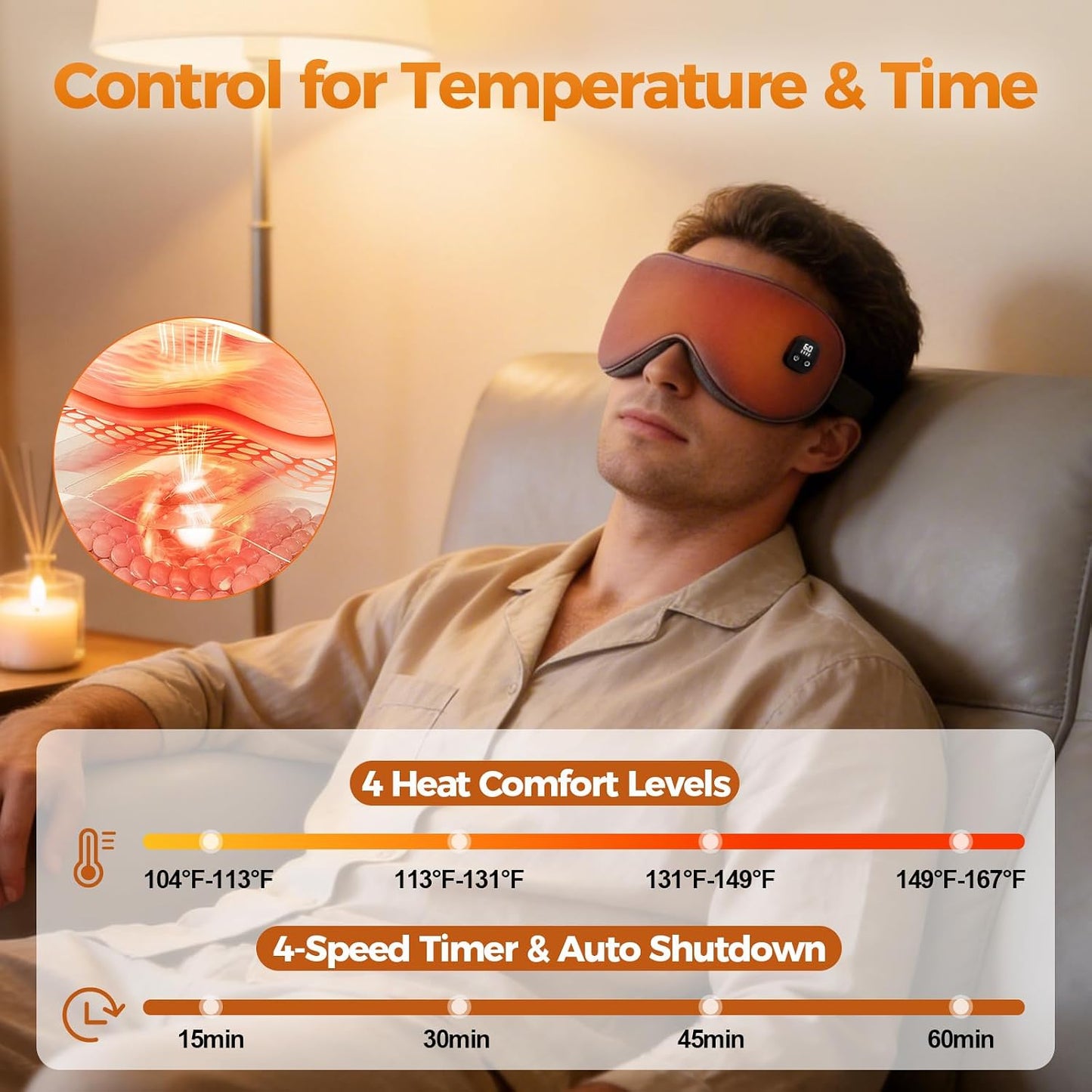 Heated Eye Mask, Warm Eye Compress for Dry Eyes, Blepharitis & Styes, Cordless Eye Heating Pad with 4 Temperature Modes & 4-Level Timer, 100% Cotton Cover, Portable Travel Eye Warmer(Dark Grey)
