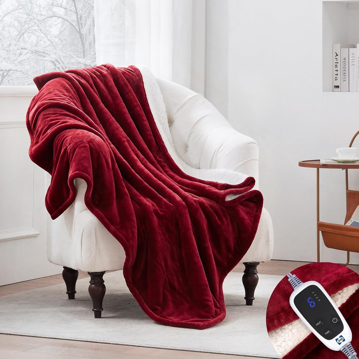 Sealy Electric Throw Blanket, Flannel & Sherpa Heated Throw with 6 Heating Levels & 2-10 Hours Auto Shut Off, Fast Heating & Machine Washable, 50x60 Inch, Light Grey
