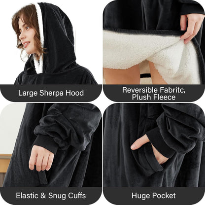 LetsFunny Blanket Hoodie,Oversized Wearable Sherpa Fleece Blanket Sweatshirt,Super Soft Warm Cozy with Giant Pocket,Gifts for Women Men Adults Teenagers, One Size Fits All