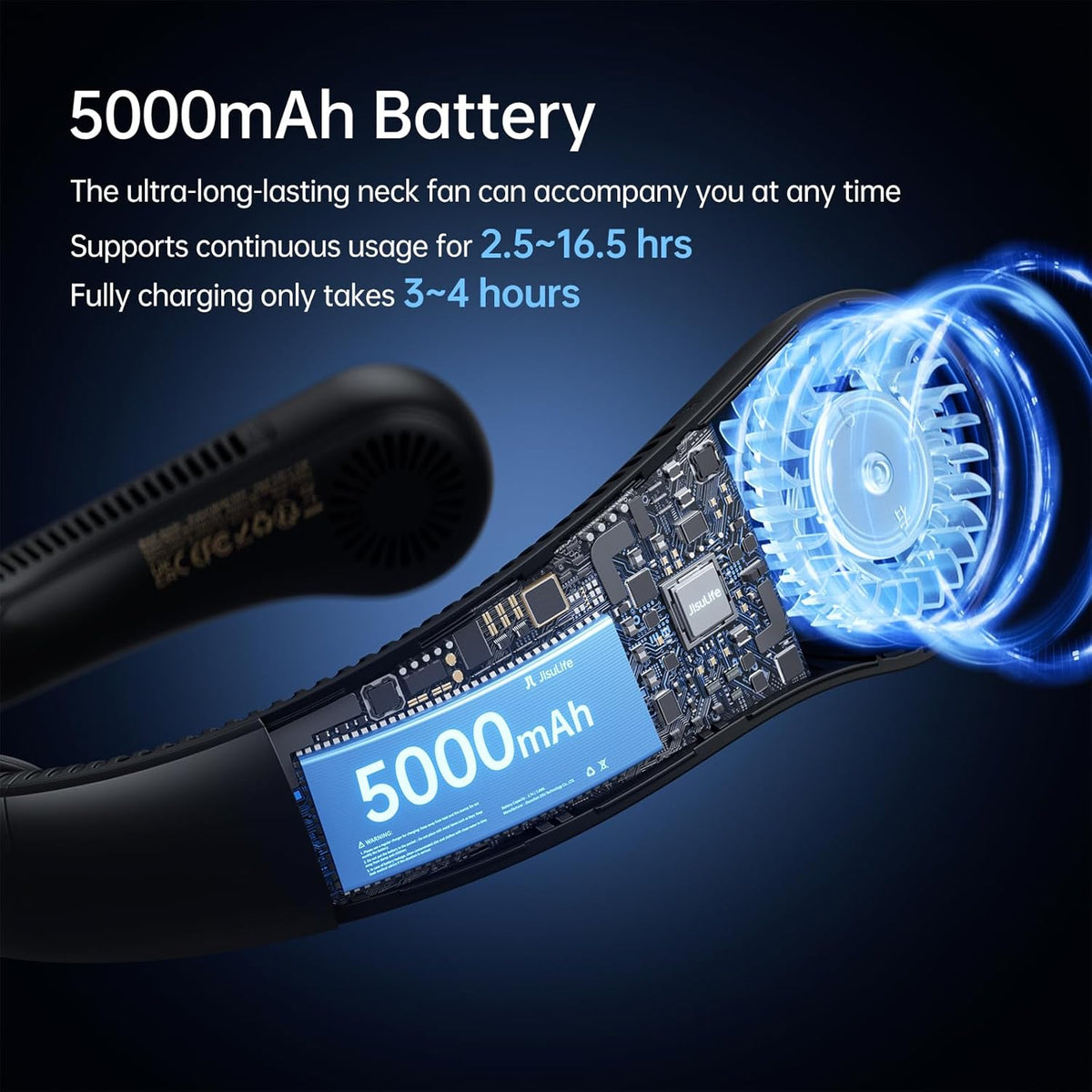 JISULIFE Portable Neck Fan Upgraded: Neckbrace Hands-Free, 5-Speed 5000 mAh
