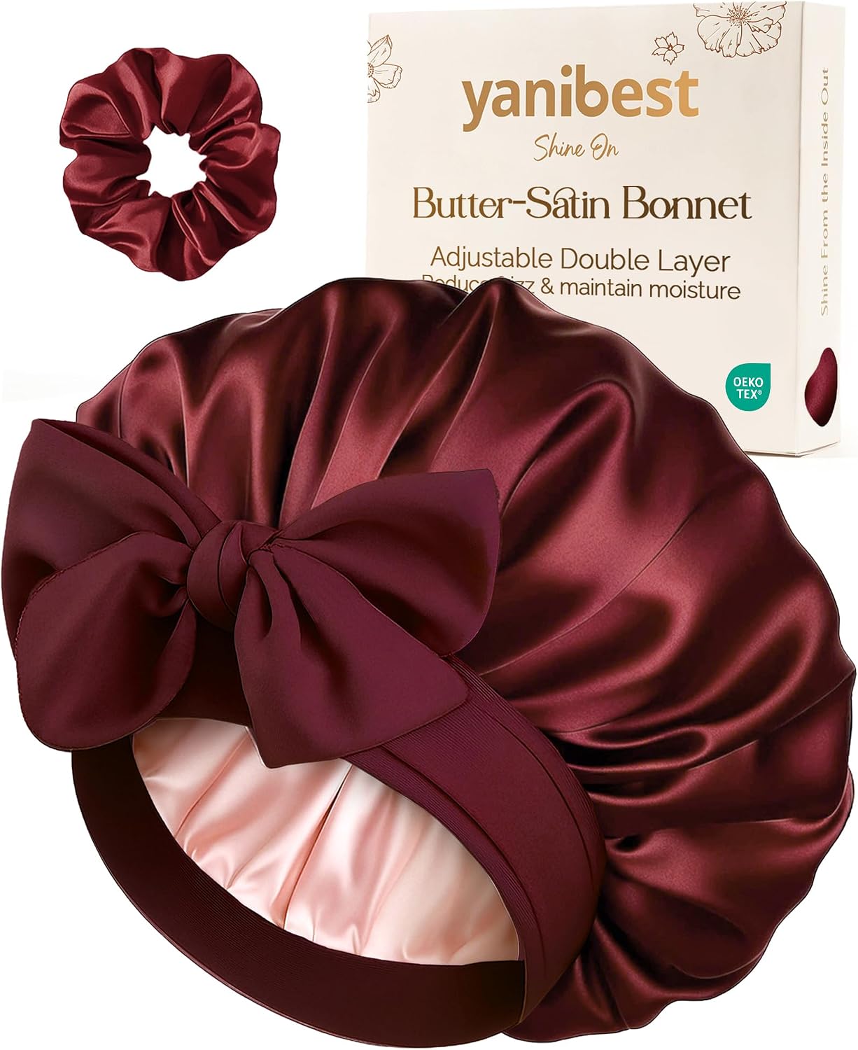 YANIBEST Adjustable Double Layer Satin Bonnet, Silk Hair Bonnet for Sleeping with Elastic Tie Curly Natural Hair Reduce frizz